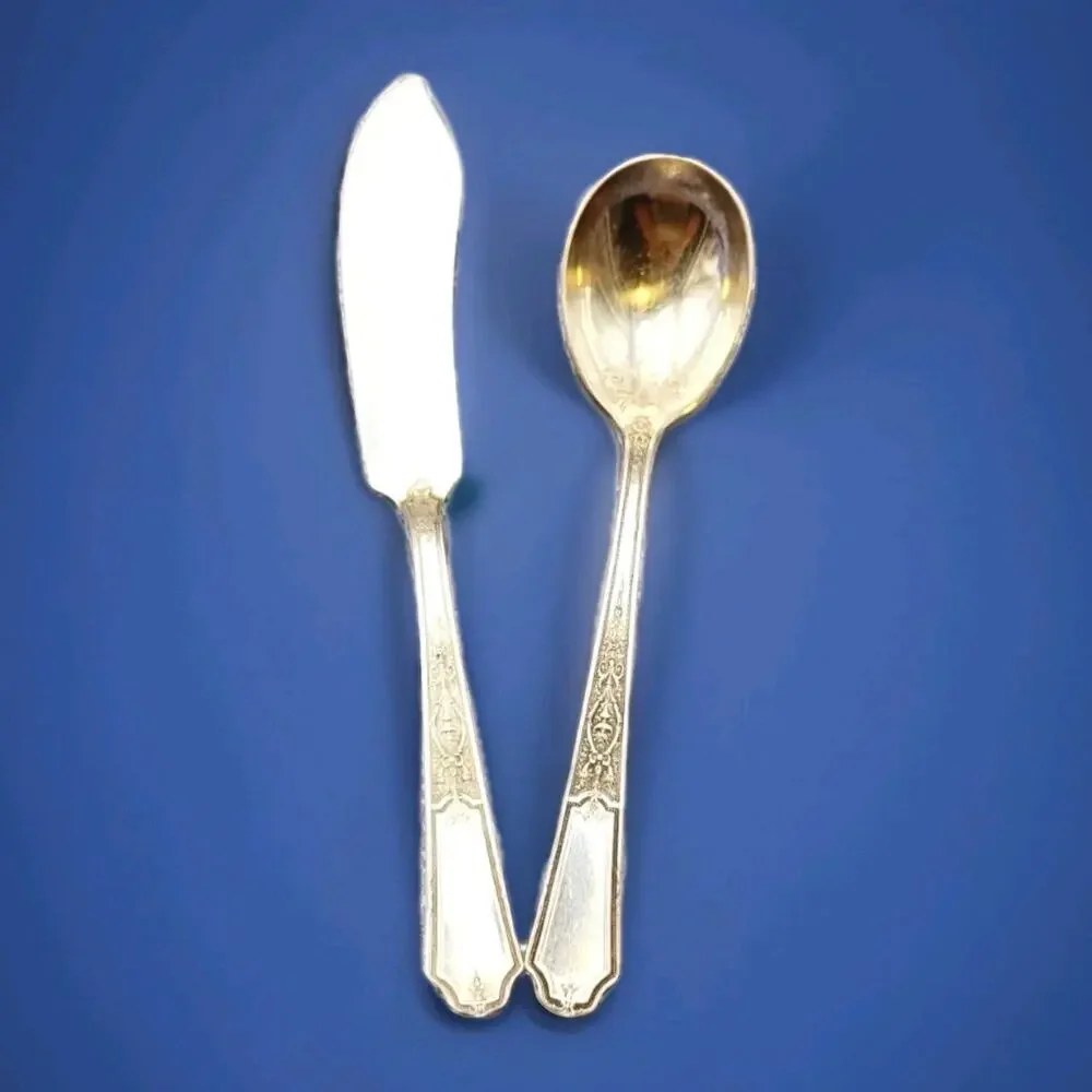 1847 Rogers Bros Ancestral Silverplate Butter Knive & Sugar Spoon Discontinued